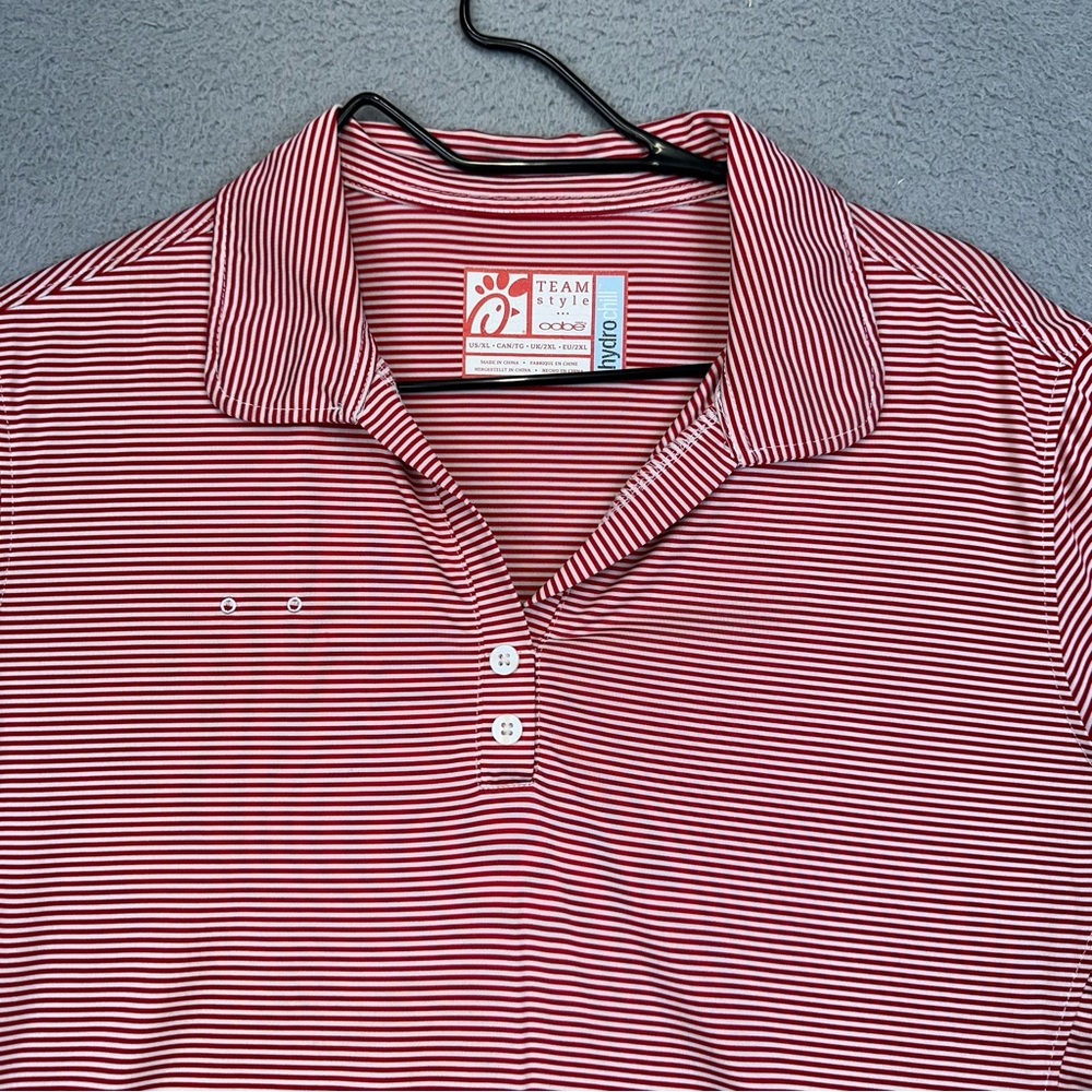 Chick Fil A Uniform Shirt Womens XL Red White Striped Stretch Hydrochill Work - Picture 1 of 12
